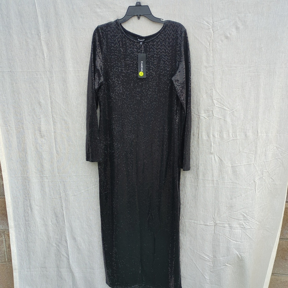 Bebe Black Disco Dot Long Sleeve Maxi Dress Made in USA Bodycon Sequin Sz XL - Picture 3 of 9